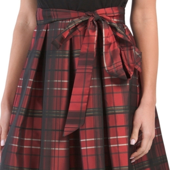 𝅺Chetta B. Plaid Mix Media Tie Front Holiday Dress - Picture 5 of 5